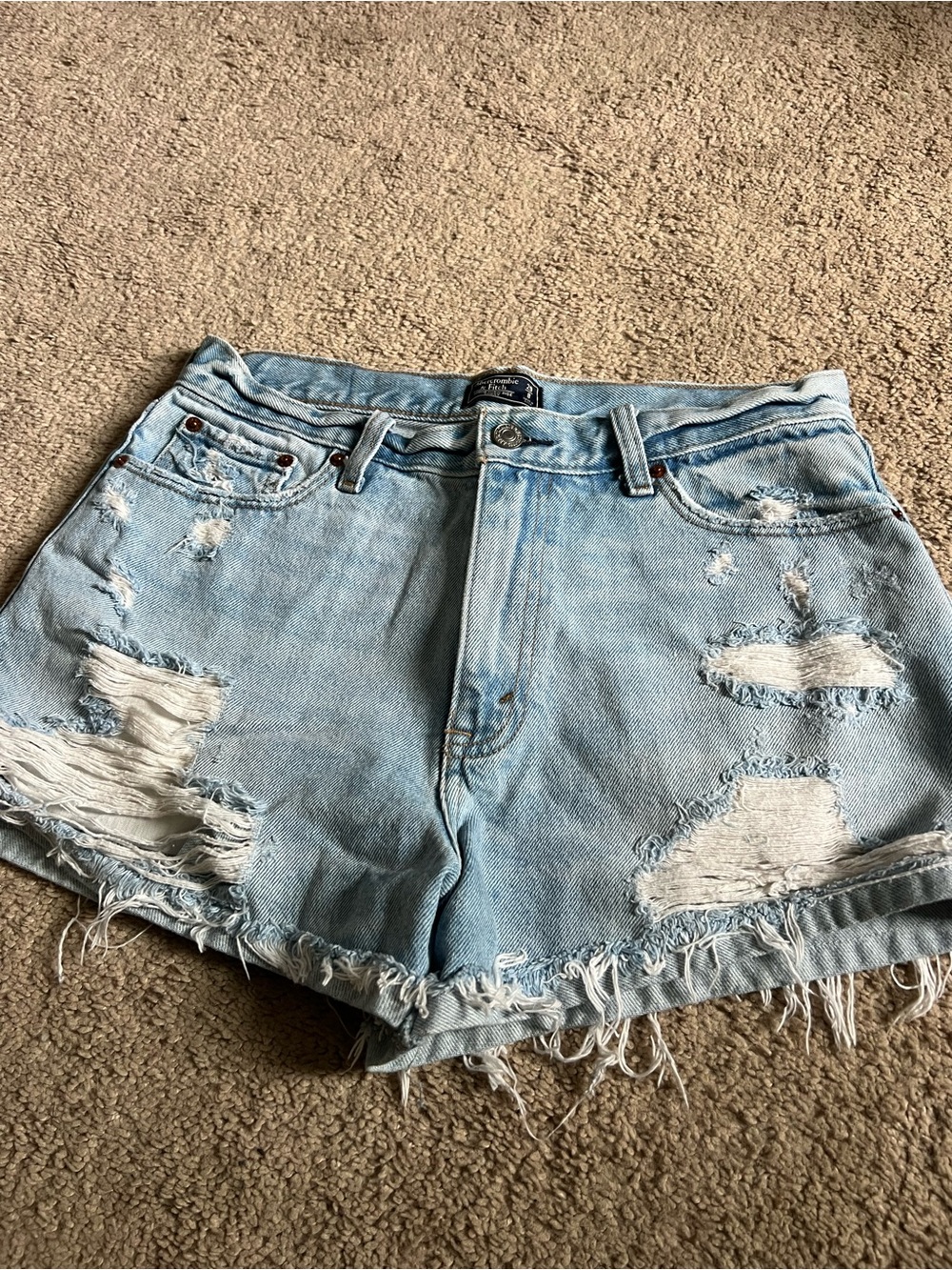 Light Blue Distressed Denim Shorts - Women